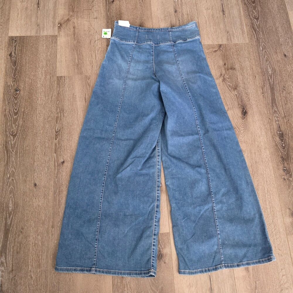 Free People Spotlight Wide Leg Jeans High Rise Flat Front Trouser Panel Flare 33 - Picture 5 of 6